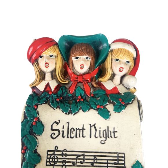 Vintage 60s Silent Night Wall Plaque Bensinc Pull String Musical - Picture 4 of 10